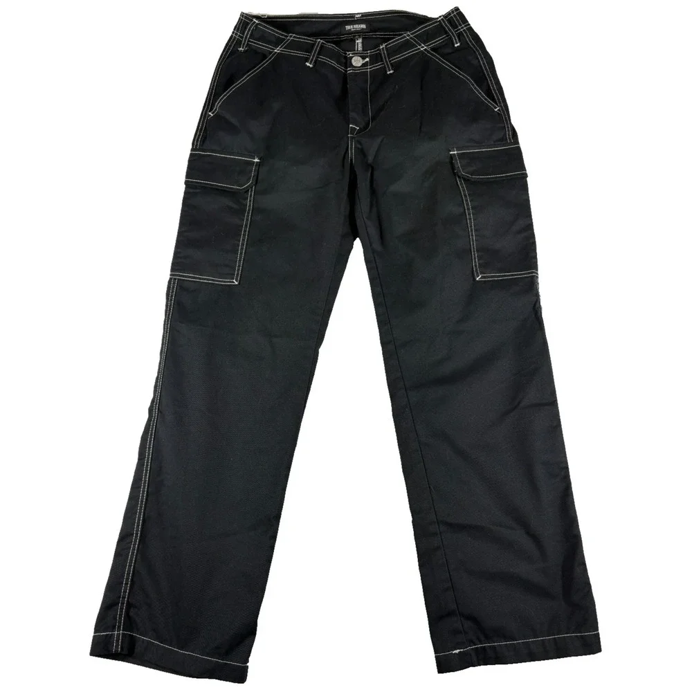 True Religion Cargo Pants Men 32 Black Cotton Dark Wash Straight Leg Casual Wear